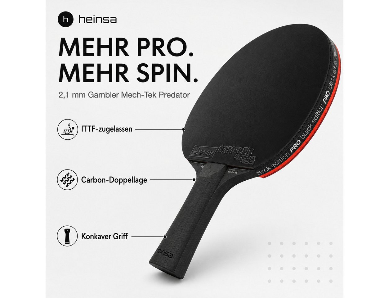 heinsa Tischtennisschläger HEINSA Tischtennisschläger Black Edition Pro Carbon ITTF mit Tasche (Set, 5-tlg., mit Tasche) Bild 4