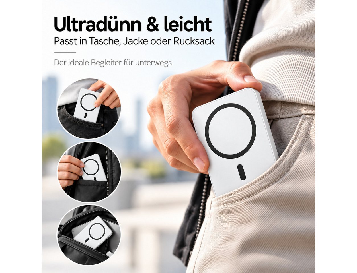 Diyarts Powerbank 5000 mAh, mit USB-C, 15 W Qi-Laden & LED-Kontrollleuchte Bild 2