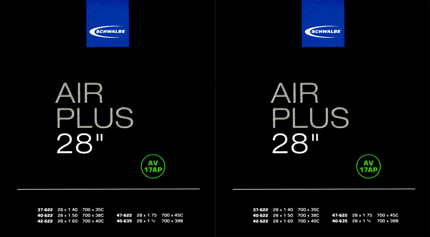 Schwalbe Fahrradschlauch 2x Schwalbe Schlauch AV 17AP 28 Zoll (37/47-622/635) Air Plus, 28, (2-St)