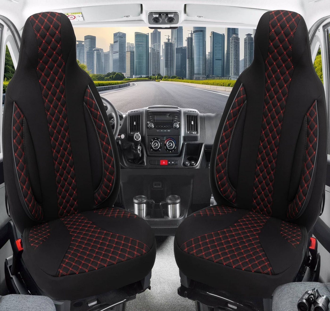 BREMER SITZBEZÜGE Autositzbezug für Skoda Karoq BJ ab 2017 (PL402), Set, 2-tlg., Schonbezüge Sitzbezüge Fahrer und Beifahrer, in Schwarz/Rot Bild 3