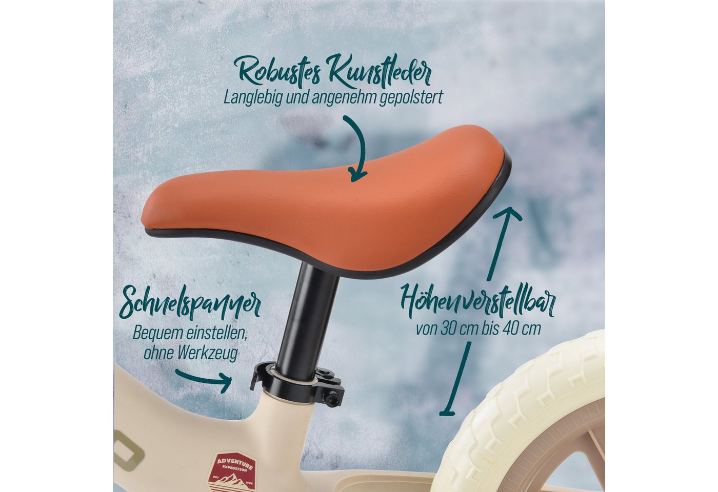 Apollo Laufrad Kinderlaufrad ab 2 Jahre, 12 Zoll, 2,2 kg, Sattel 30-40 cm, Sand Bild 2