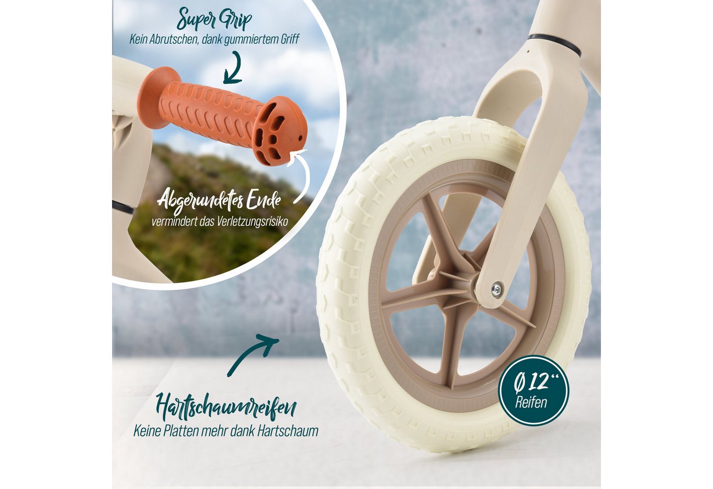 Apollo Laufrad Kinderlaufrad ab 2 Jahre, 12 Zoll, 2,2 kg, Sattel 30-40 cm, Sand Bild 3