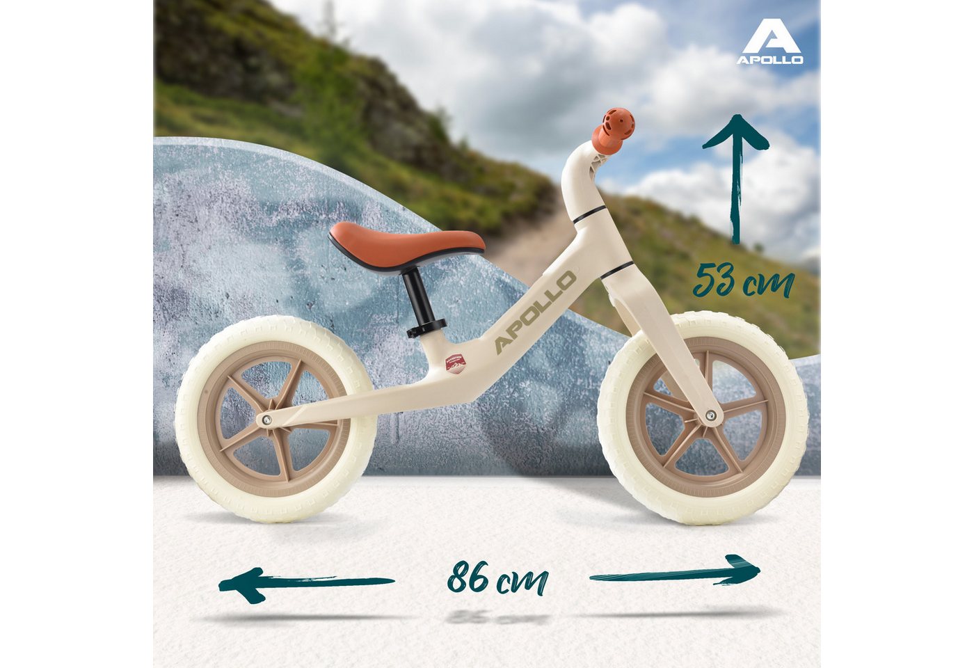 Apollo Laufrad Kinderlaufrad ab 2 Jahre, 12 Zoll, 2,2 kg, Sattel 30-40 cm, Sand Bild 4