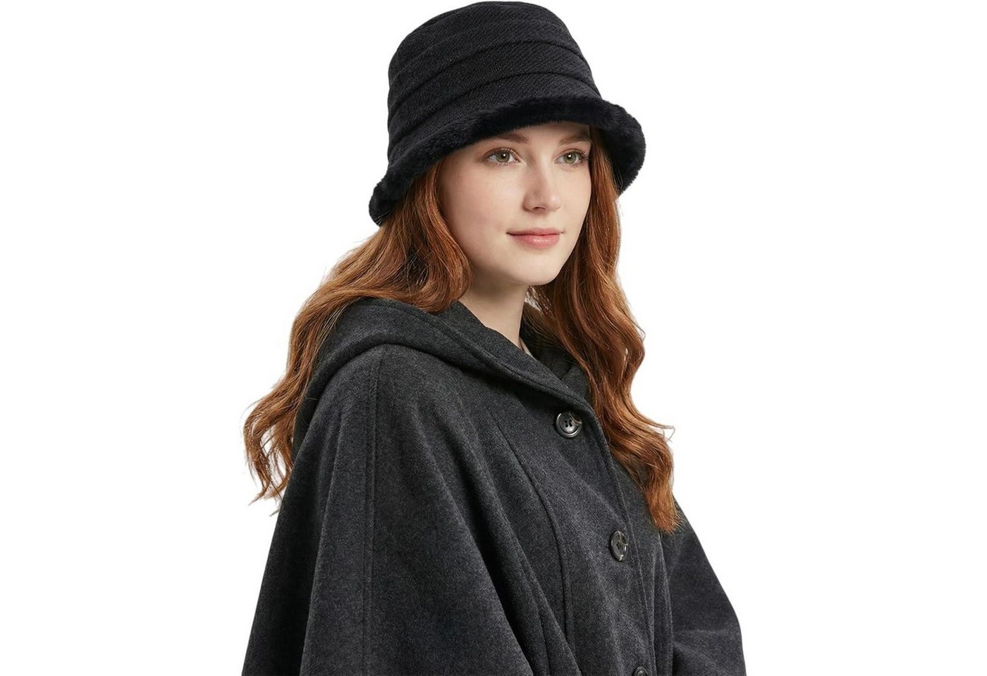 LuxusKollektion Fischerhut Fischerhut Damen Winter Fleece Glockenhut Einheitsgröße Schwarz
