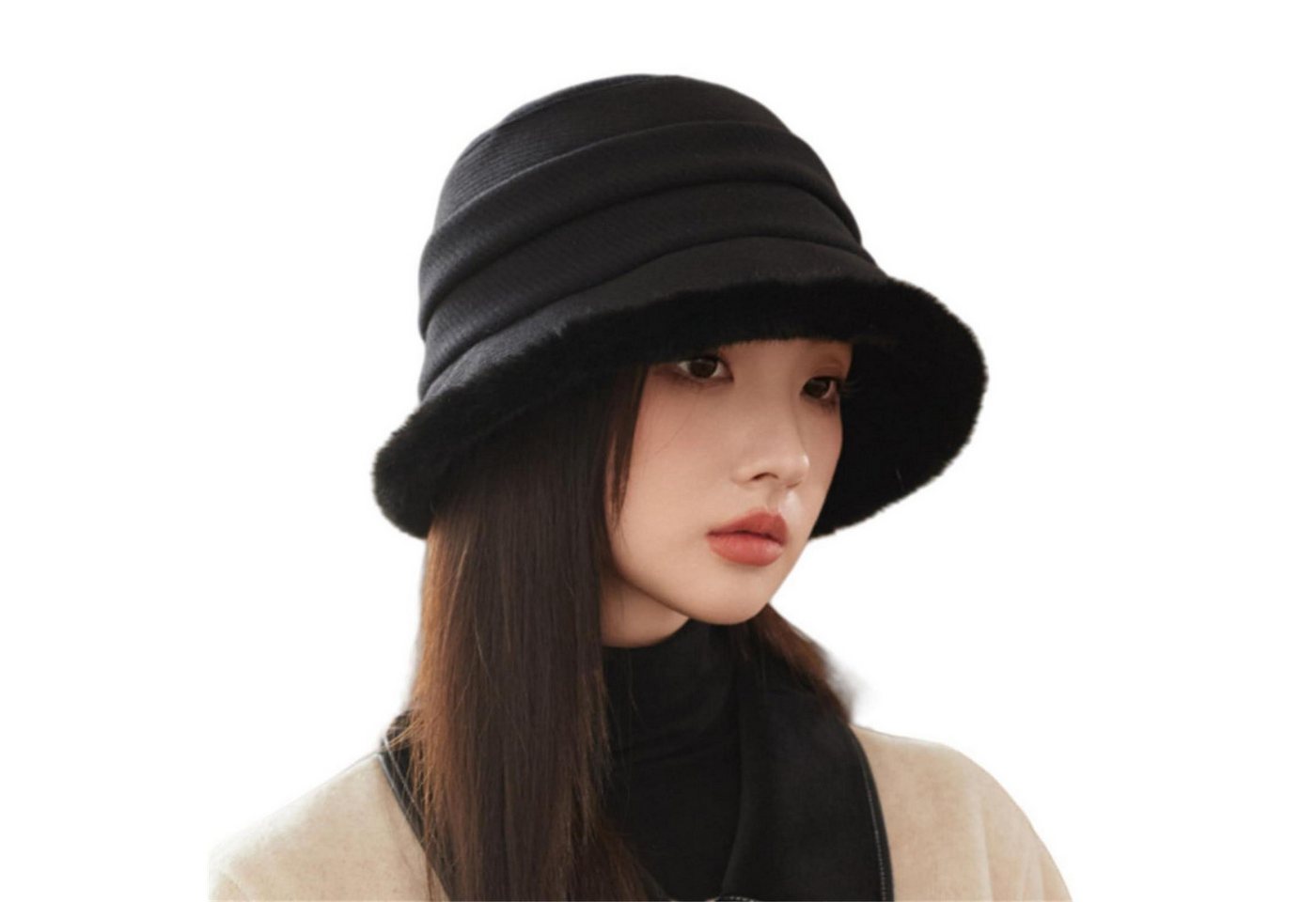 LuxusKollektion Fischerhut Fischerhut Damen Winter Fleece Glockenhut Einheitsgröße Schwarz Bild 2