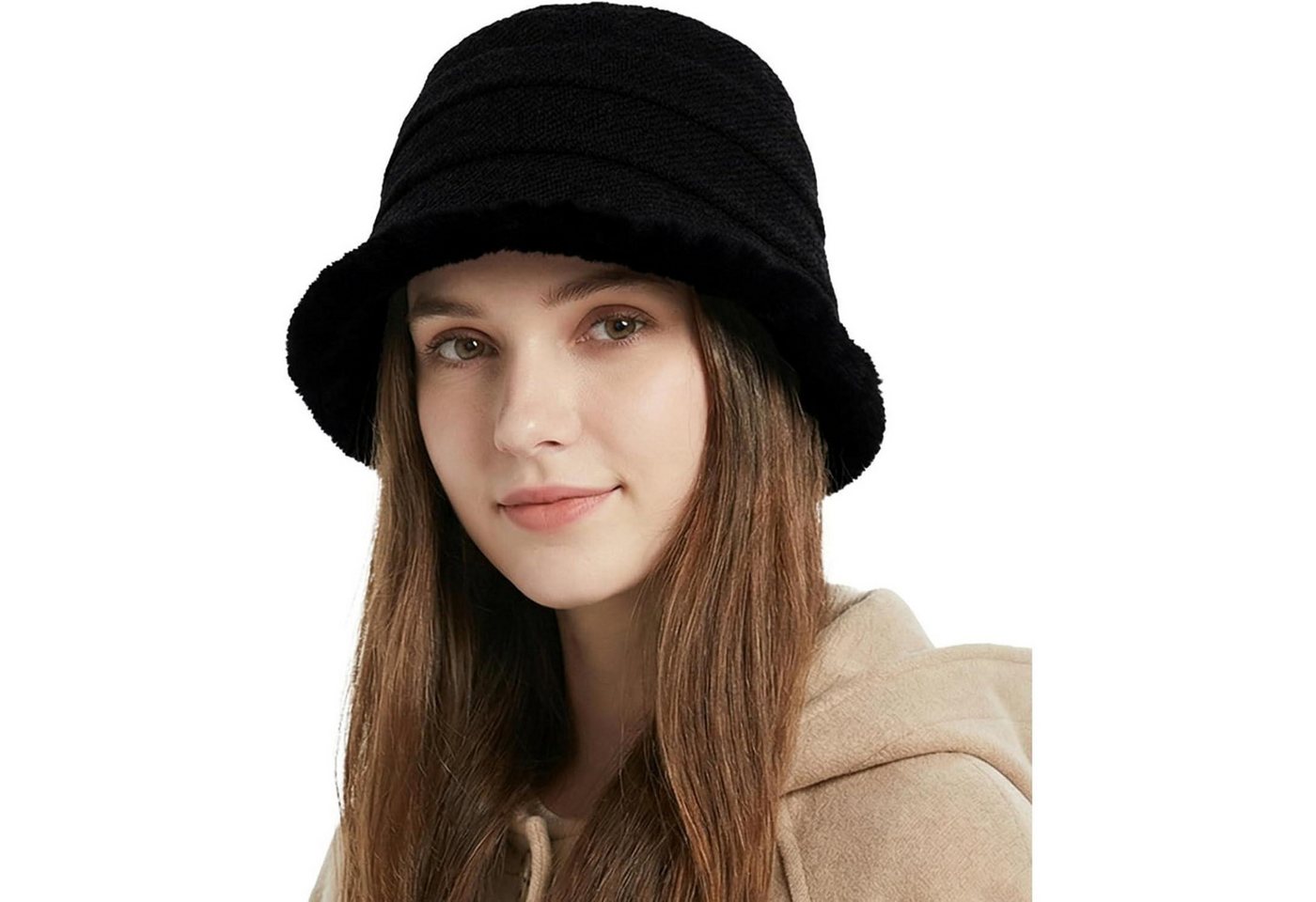 LuxusKollektion Fischerhut Fischerhut Damen Winter Fleece Glockenhut Einheitsgröße Schwarz Bild 3