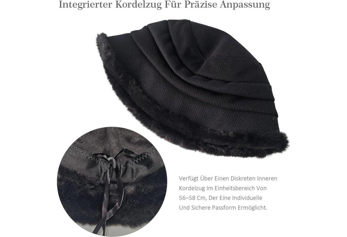 LuxusKollektion Fischerhut Fischerhut Damen Winter Fleece Glockenhut Einheitsgröße Schwarz Bild 4