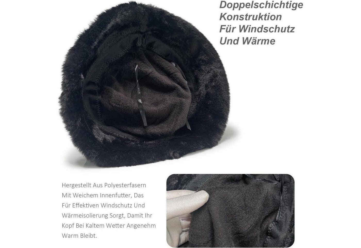 LuxusKollektion Fischerhut Fischerhut Damen Winter Fleece Glockenhut Einheitsgröße Schwarz Bild 5