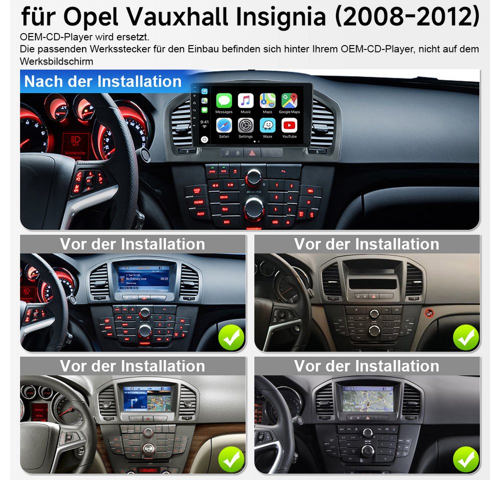 A-Sure Für Opel Insignia 2008-2012 8 Core CarPlay GPS Android 15 WIFI SWC Autoradio (Digitalradio (DAB), FM, Carplay Android Auto Bluetooth EQ USB GPS Navi WIFI Touchscreen) Bild 4