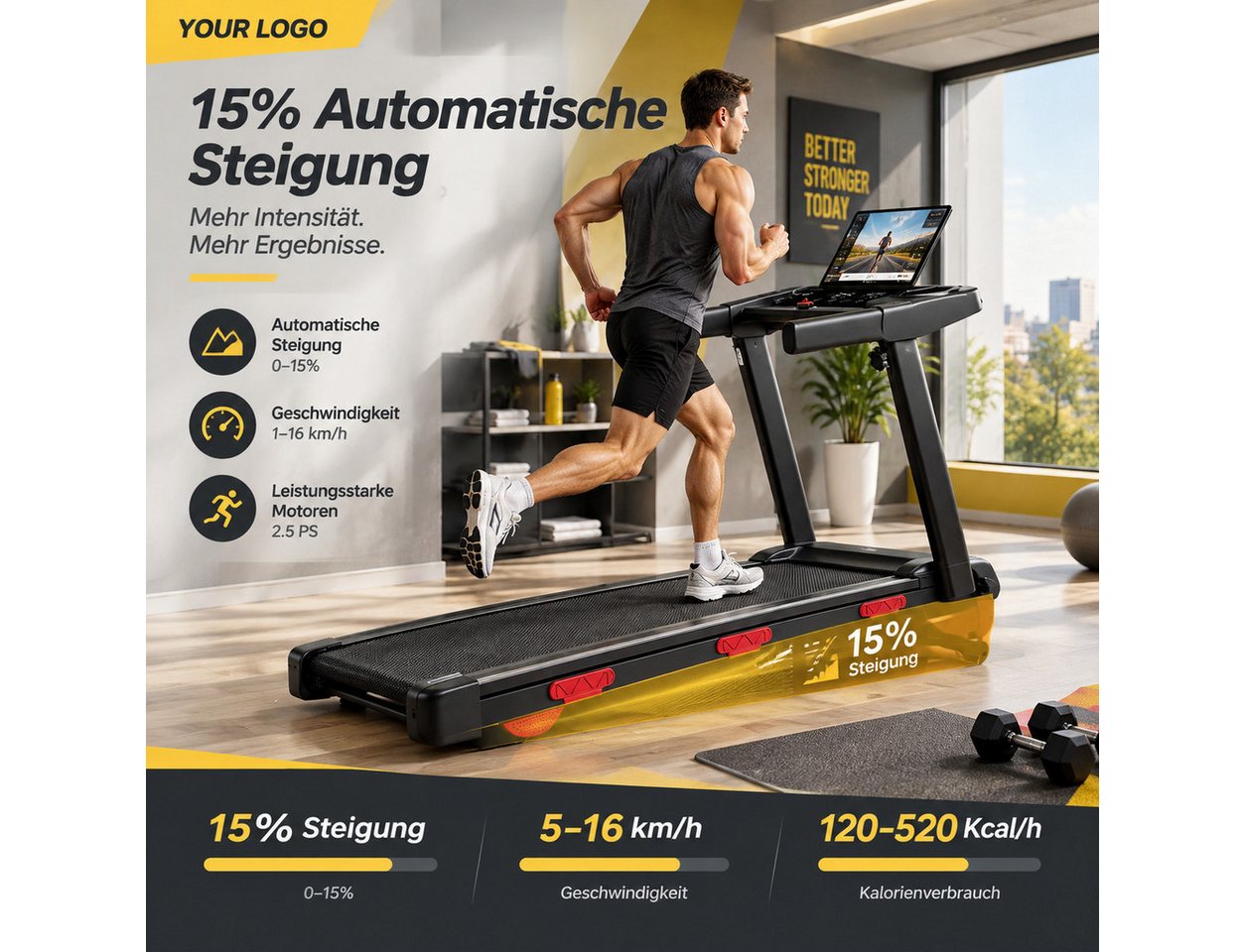 BAYMATE Laufband für Zuhause (klappbares Laufband mit 12 Programmen, 3,0 HP leiser Motor, MAX 160kg, Mit Halterung, mit Rädern, mit Trinkfaschenhalter), mit automatischer Steigung, 12KM/H Laufband mit LED