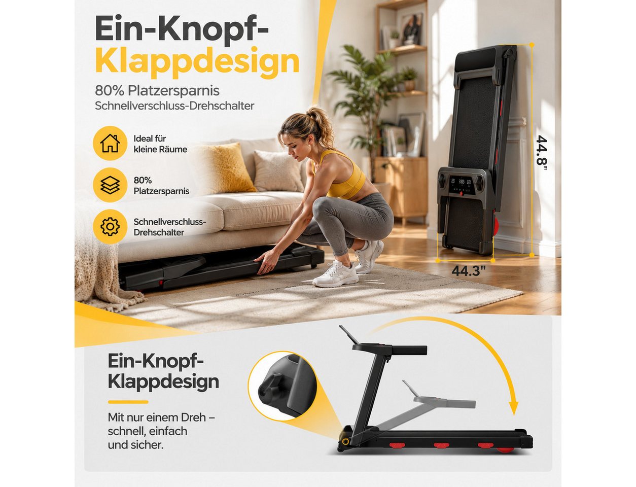 BAYMATE Laufband für Zuhause (klappbares Laufband mit 12 Programmen, 3,0 HP leiser Motor, MAX 160kg, Mit Halterung, mit Rädern, mit Trinkfaschenhalter), mit automatischer Steigung, 12KM/H Laufband mit LED Bild 5