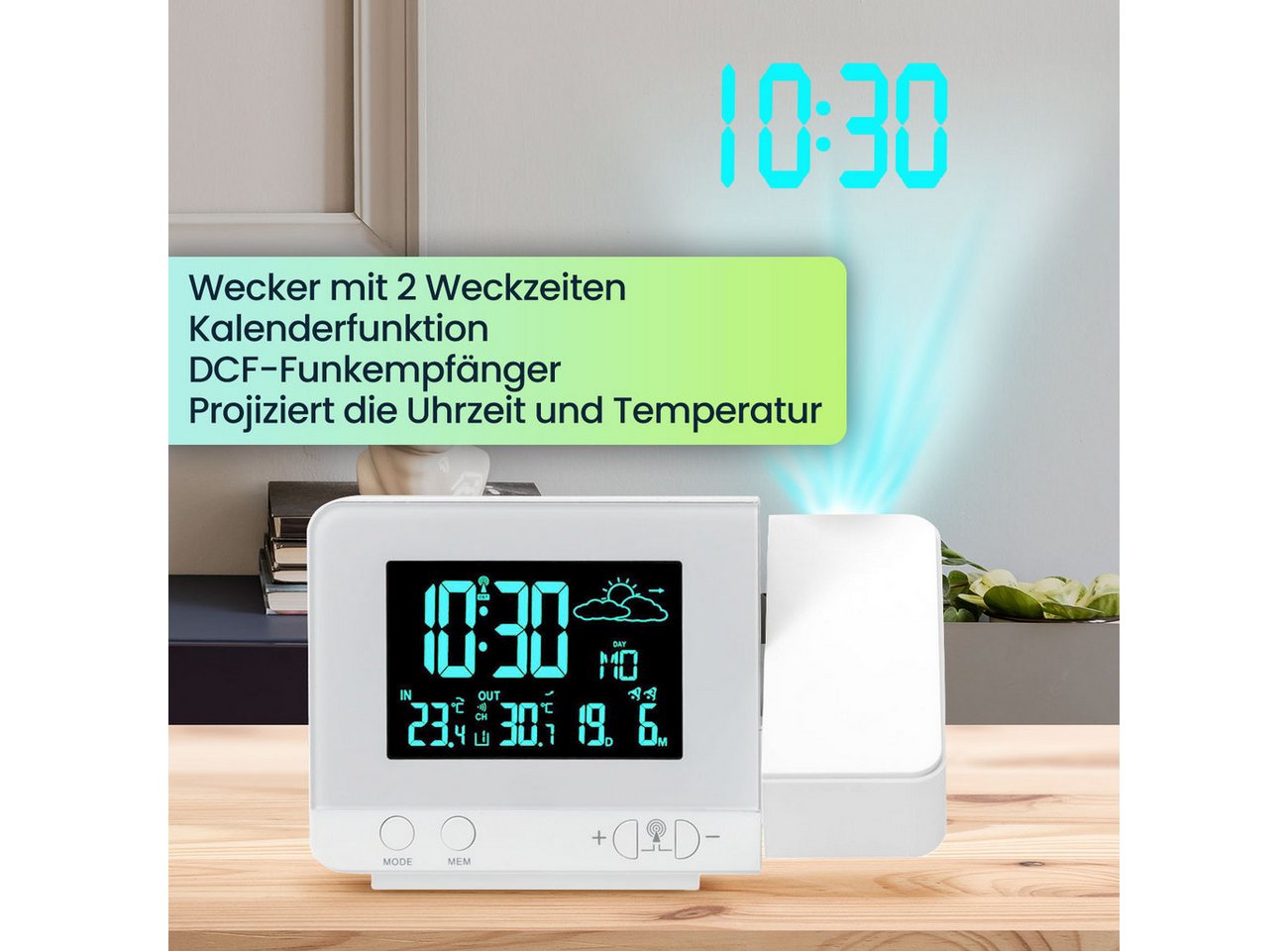 Casativo 2-in-1 Funk-Wetterstation & Projektionswecker mit buntem Farbwechsel Funkwetterstation (DCF-Funkempfänger) Bild 4