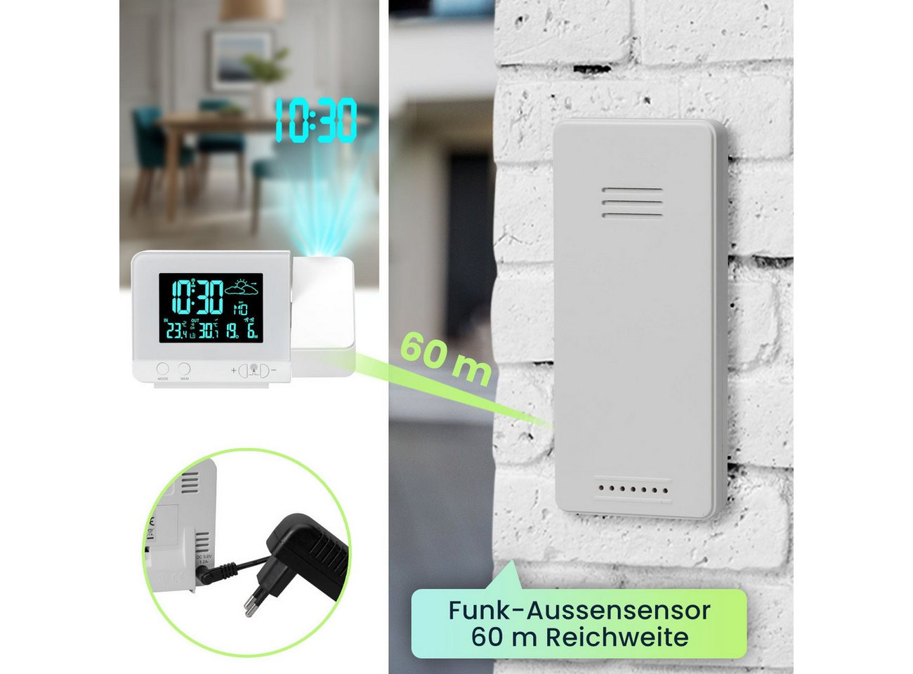 Casativo 2-in-1 Funk-Wetterstation & Projektionswecker mit buntem Farbwechsel Funkwetterstation (DCF-Funkempfänger) Bild 5