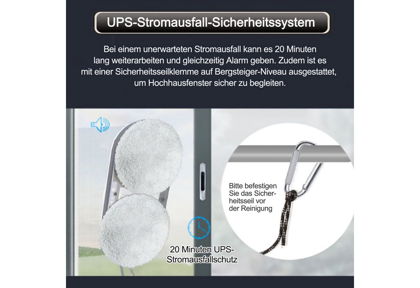 MOPUEA Fensterputzroboter Automatischer Fensterreinigungsroboter Fensterputzer Fenstersauger, (mit Fernbedienung mit Water Tank) mit USV-Stromausfallschut Fensterreiniger Roboter