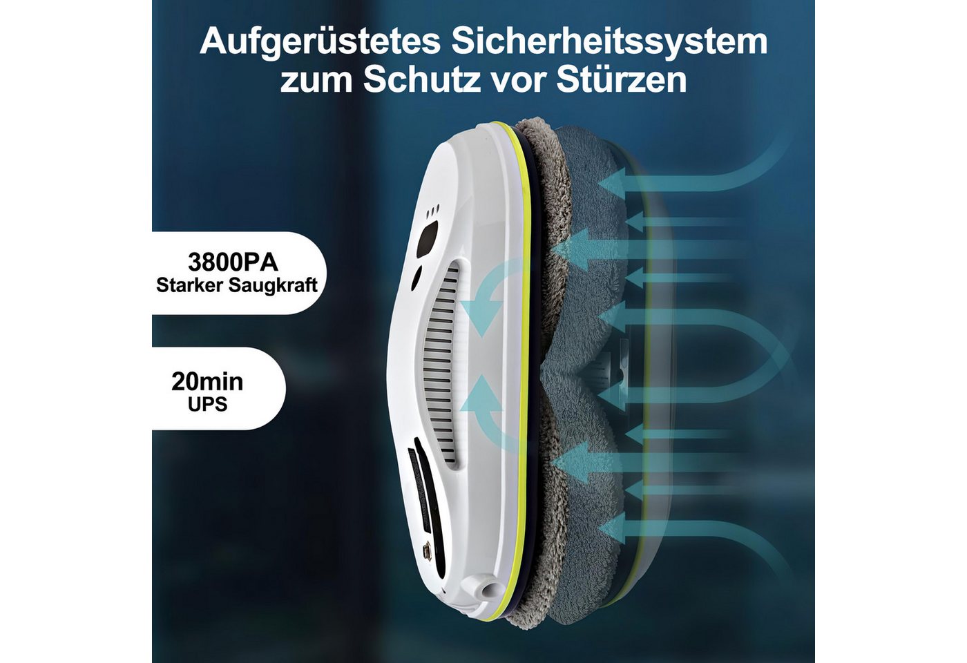 MOPUEA Fensterputzroboter Automatischer Fensterreinigungsroboter Fensterputzer Fenstersauger, (mit Fernbedienung mit Water Tank) mit USV-Stromausfallschut Fensterreiniger Roboter Bild 2