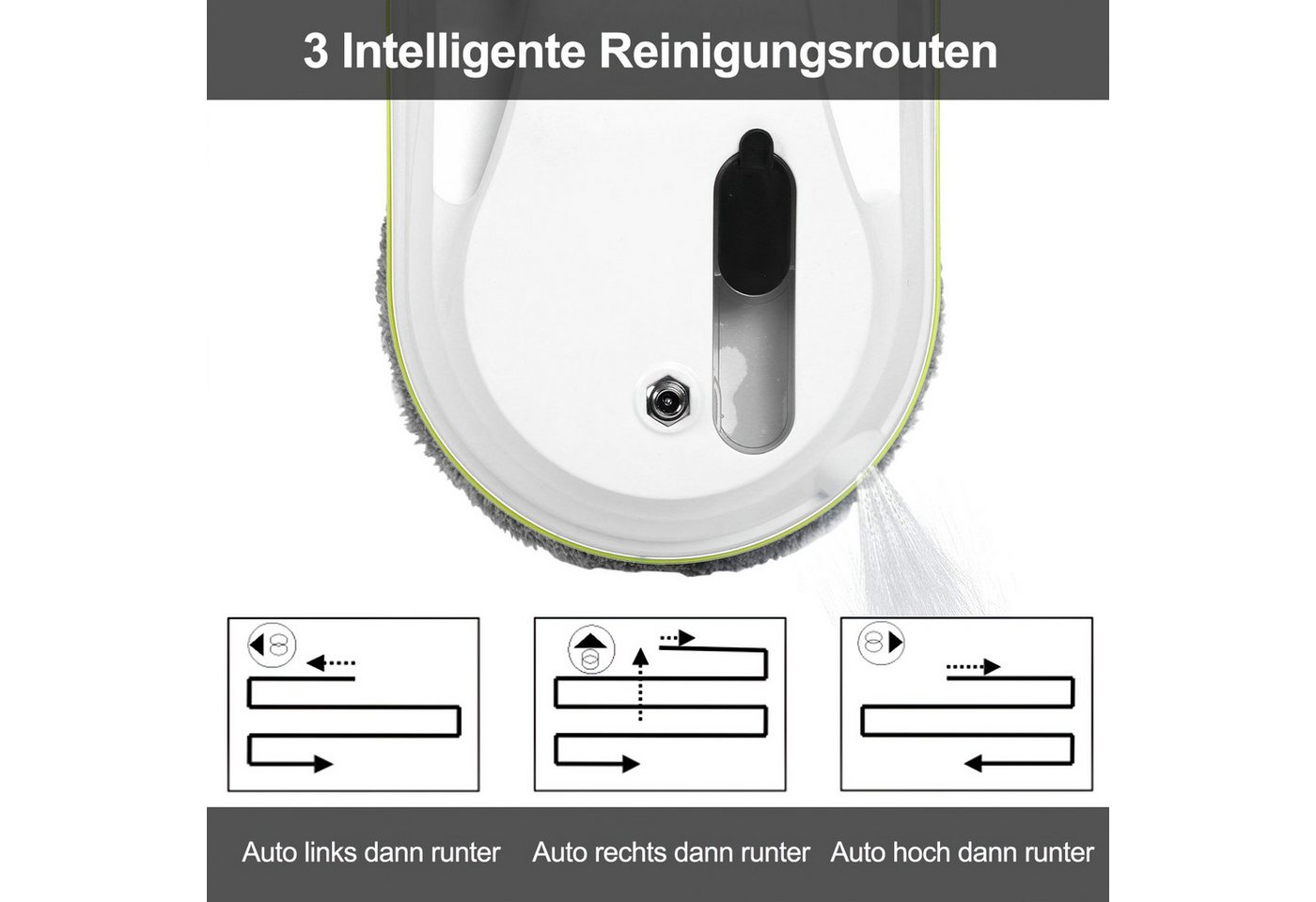 MOPUEA Fensterputzroboter Automatischer Fensterreinigungsroboter Fensterputzer Fenstersauger, (mit Fernbedienung mit Water Tank) mit USV-Stromausfallschut Fensterreiniger Roboter Bild 5