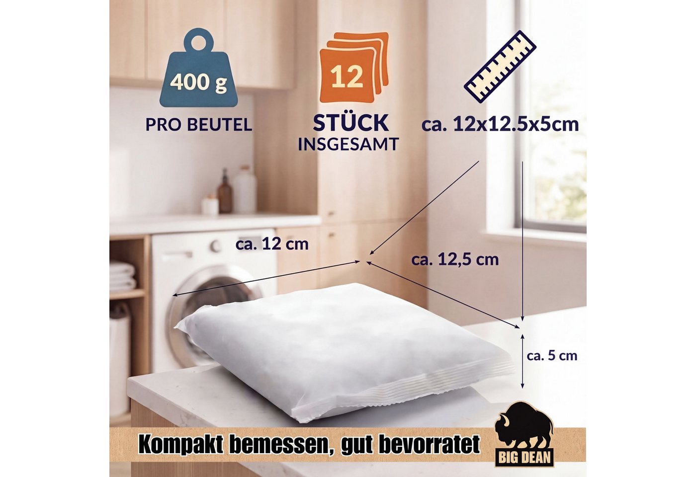 BigDean Luftentfeuchter + Nachfüllpacks 400g Entfeuchter Granulat Raumentfeuchter, 12x Luftentfeuchter Granulat 400g Edition 2027 Bild 4
