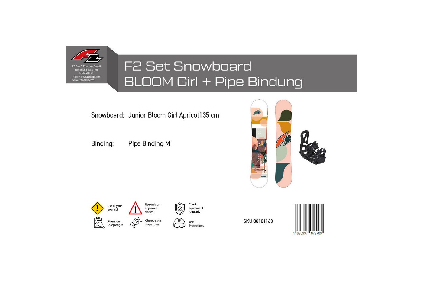 F2 Snowboard F2 Set Snowboard Junior Bloom Girl Apricot 135cm + Pipe Bindung M Bild 3