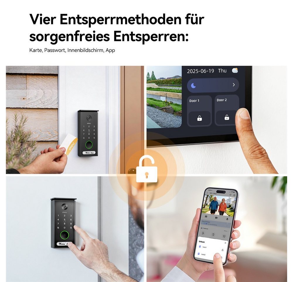 Imou Video-Türsprechanlage Smart Home Video-Türklingelanlage mit Zwei-Wege-Kommunikation (Gegensprechanlage, Kartenleser, App-Türöffner, Personenerkennung)