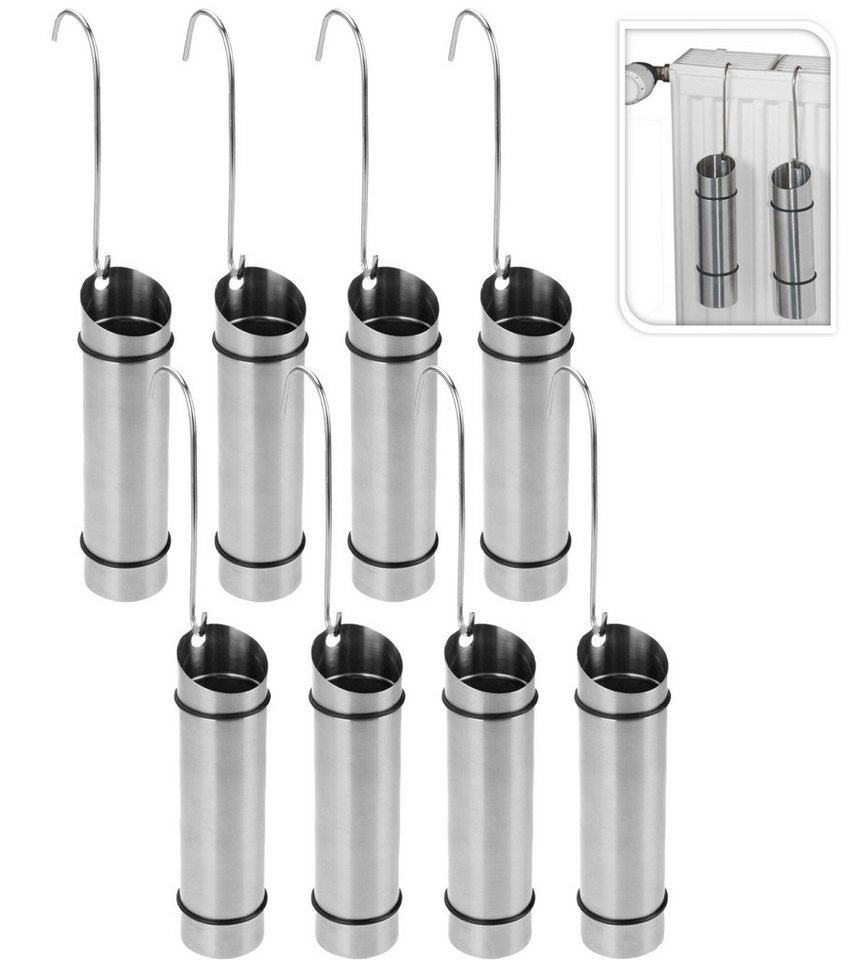 Koopman Luftbefeuchter Verdunster Edelstahl Heizkörper 8 er Set, Haken zum Einhängen, 150 ml, Gummiring, einfache Montage, Edelstahl