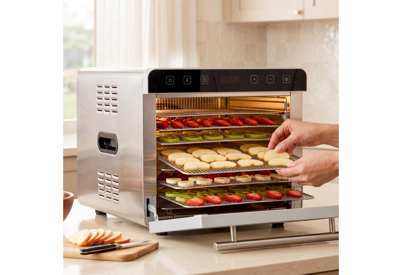 Arebos Dörrautomat Dörrgerät 19L mit Edelstahlgittern & Timer 700 W, 8 Etagen, 19 L Fassungsvermögen, 700 W Leistung Bild 3