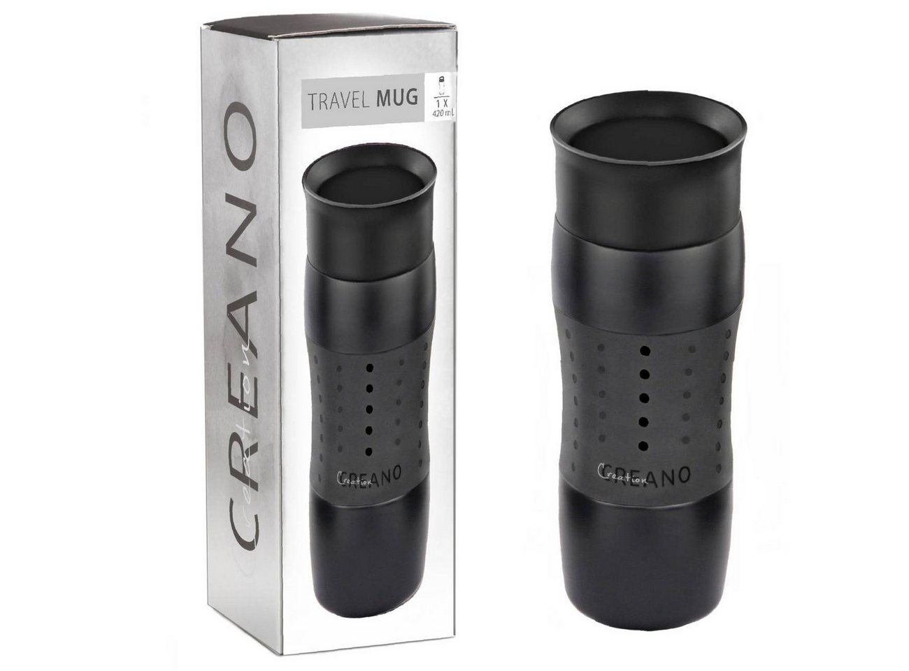 Creano Thermoflasche Thermobecher “Travel-Mug Schwarz” 420 ml, abnehmbare Öffnung für einache Reinigung Bild 4