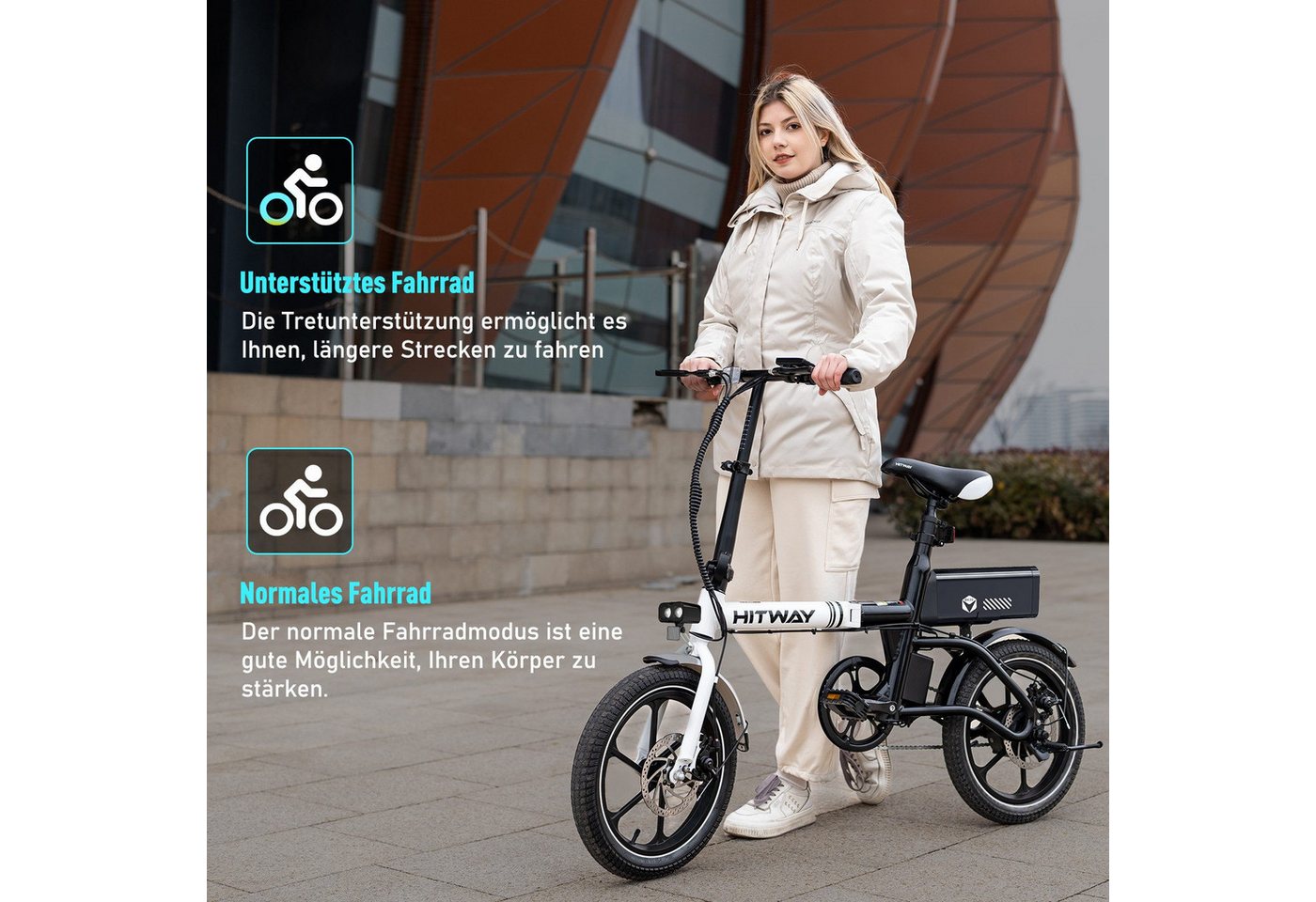 HITWAY E-Bike Faltrad Faltbares Elektrofahrrad, herausnehmbarer Akku bis zu 65 km Reichweite, 1 Gang, APP, Max. 25km/h E-Citybike, Pedelec mit Schloss, Pumpe