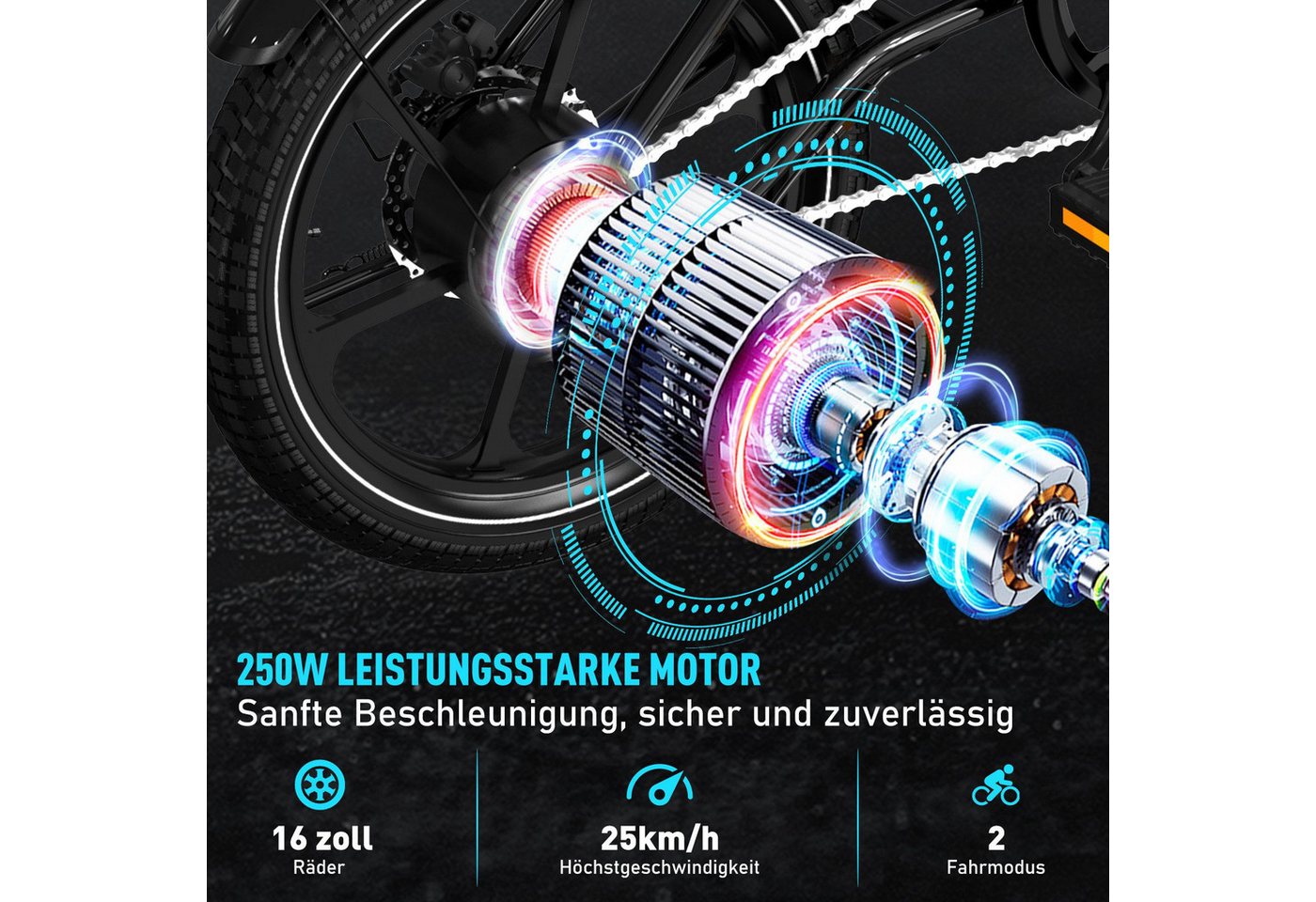 HITWAY E-Bike Faltrad Faltbares Elektrofahrrad, herausnehmbarer Akku bis zu 65 km Reichweite, 1 Gang, APP, Max. 25km/h E-Citybike, Pedelec mit Schloss, Pumpe Bild 2