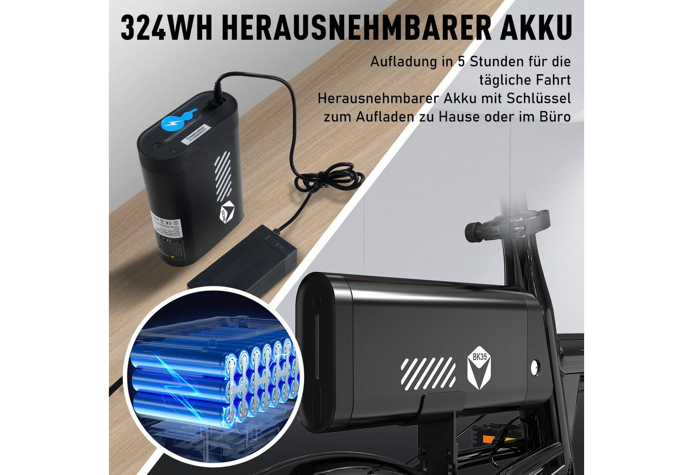 HITWAY E-Bike Faltrad Faltbares Elektrofahrrad, herausnehmbarer Akku bis zu 65 km Reichweite, 1 Gang, APP, Max. 25km/h E-Citybike, Pedelec mit Schloss, Pumpe Bild 5