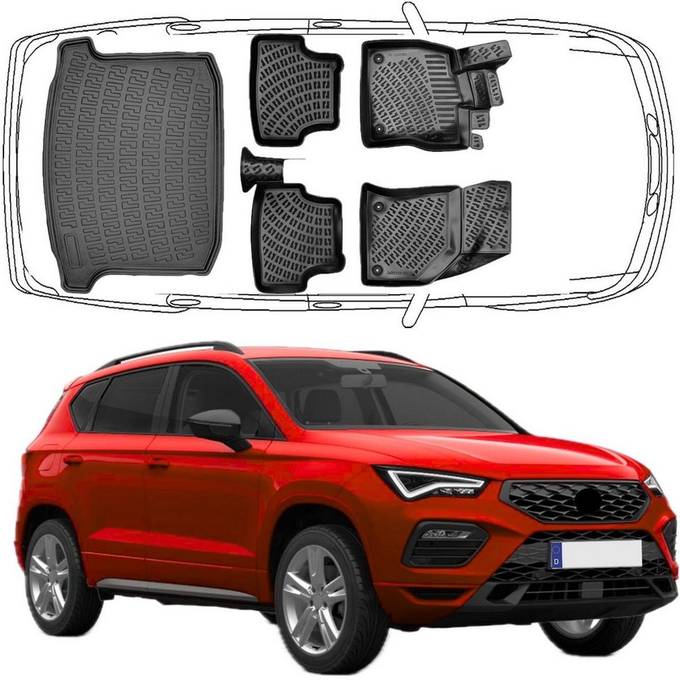 Trimak Passform-Fußmatten Oder Kofferraumwanne Oder Set, Seat Ateca ab 2016 Gummimatten Auto & Kofferraummatte TPE Antirutsch Bild 5