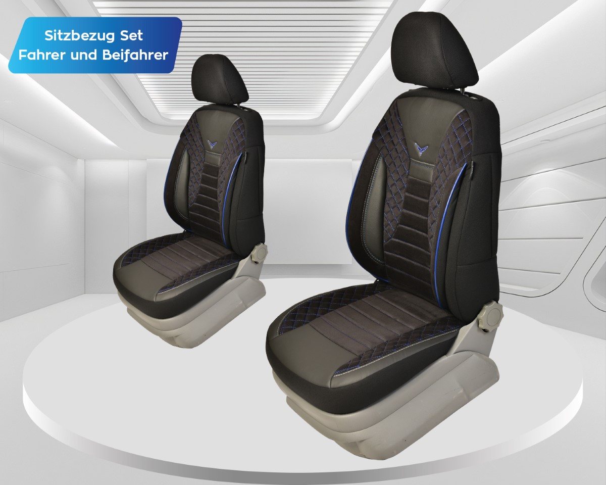 BREMER SITZBEZÜGE Autositzbezug für VW T-Roc Bj ab 2017 (PS806), Set, 2-tlg., Schonbezüge Sitzbezüge Fahrer und Beifahrer, in Schwarz/Blaue Naht