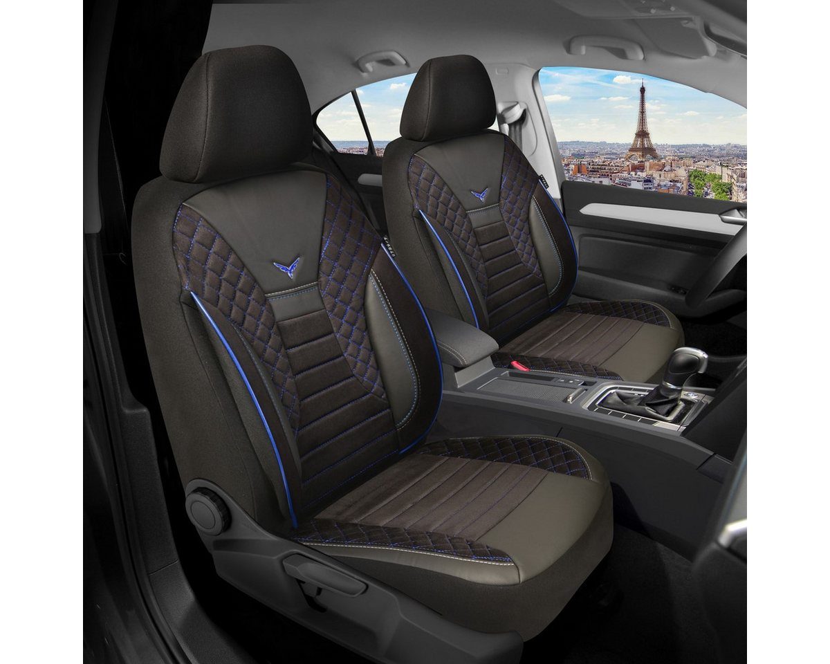 BREMER SITZBEZÜGE Autositzbezug für VW T-Roc Bj ab 2017 (PS806), Set, 2-tlg., Schonbezüge Sitzbezüge Fahrer und Beifahrer, in Schwarz/Blaue Naht Bild 2