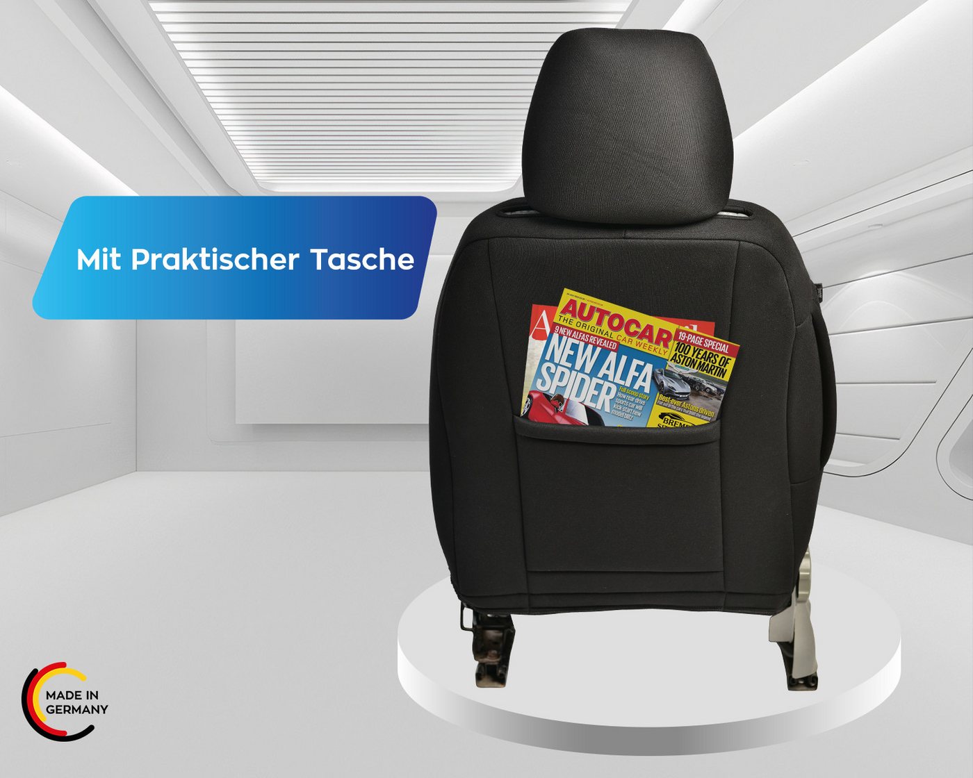 BREMER SITZBEZÜGE Autositzbezug für VW T-Roc Bj ab 2017 (PS806), Set, 2-tlg., Schonbezüge Sitzbezüge Fahrer und Beifahrer, in Schwarz/Blaue Naht Bild 5
