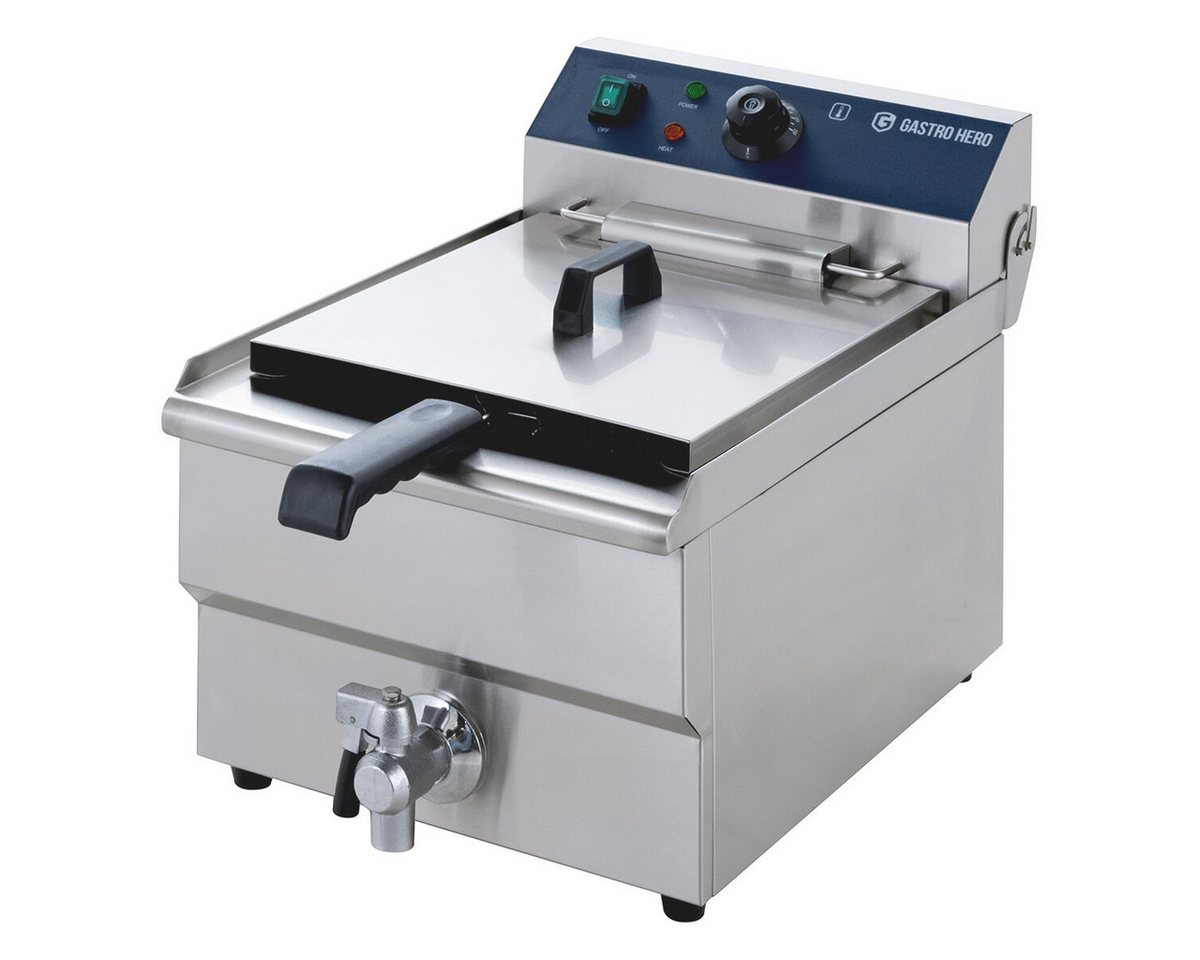 GastroHero Fritteuse Elektro Fritteuse 13 Liter 5 kW Edelstahl Ablasshahn Gastro, 5000 W