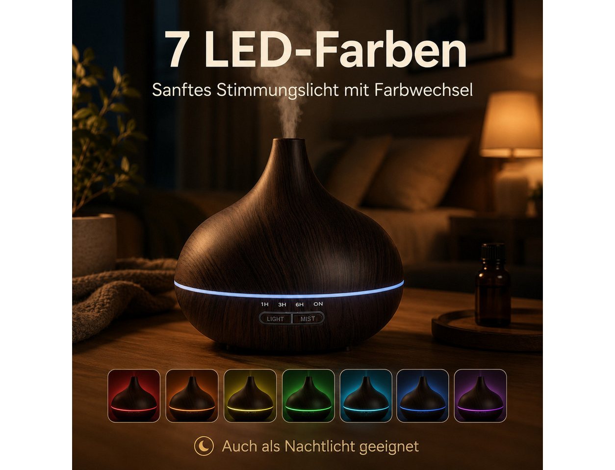 Forrlite Diffuser Aromavernebler, Ultraschall-Vernebler für Zuhause, 0,55 l Wassertank, Luftbefeuchter, Duftspender für Schlafzimmer, Büro und Wohnraum Bild 3