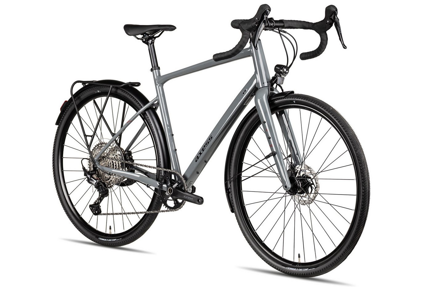 Axess Gravelbike Axess CREED ADV EQ, 12 Gang Shimano GRX RD-RX822, 12-Speed, Shadow Plus Schaltwerk, Kettenschaltung, hydraulische Scheibenbremse schwarz/grau