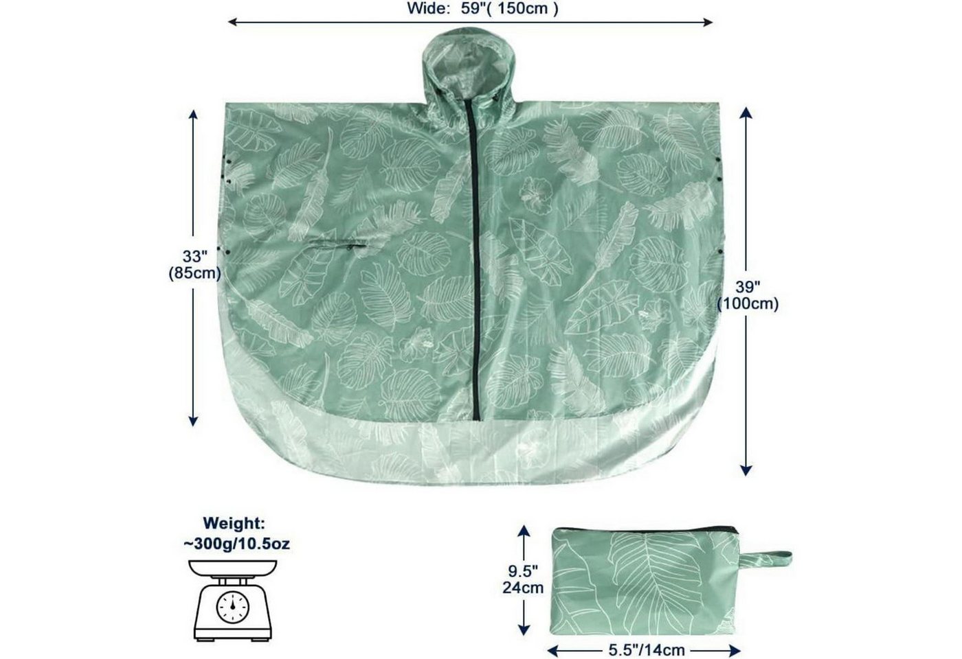 LuxusKollektion Campingstuhl Regenponcho Wasserdicht Fahrrad Kapuze Leicht Unisex Blatt