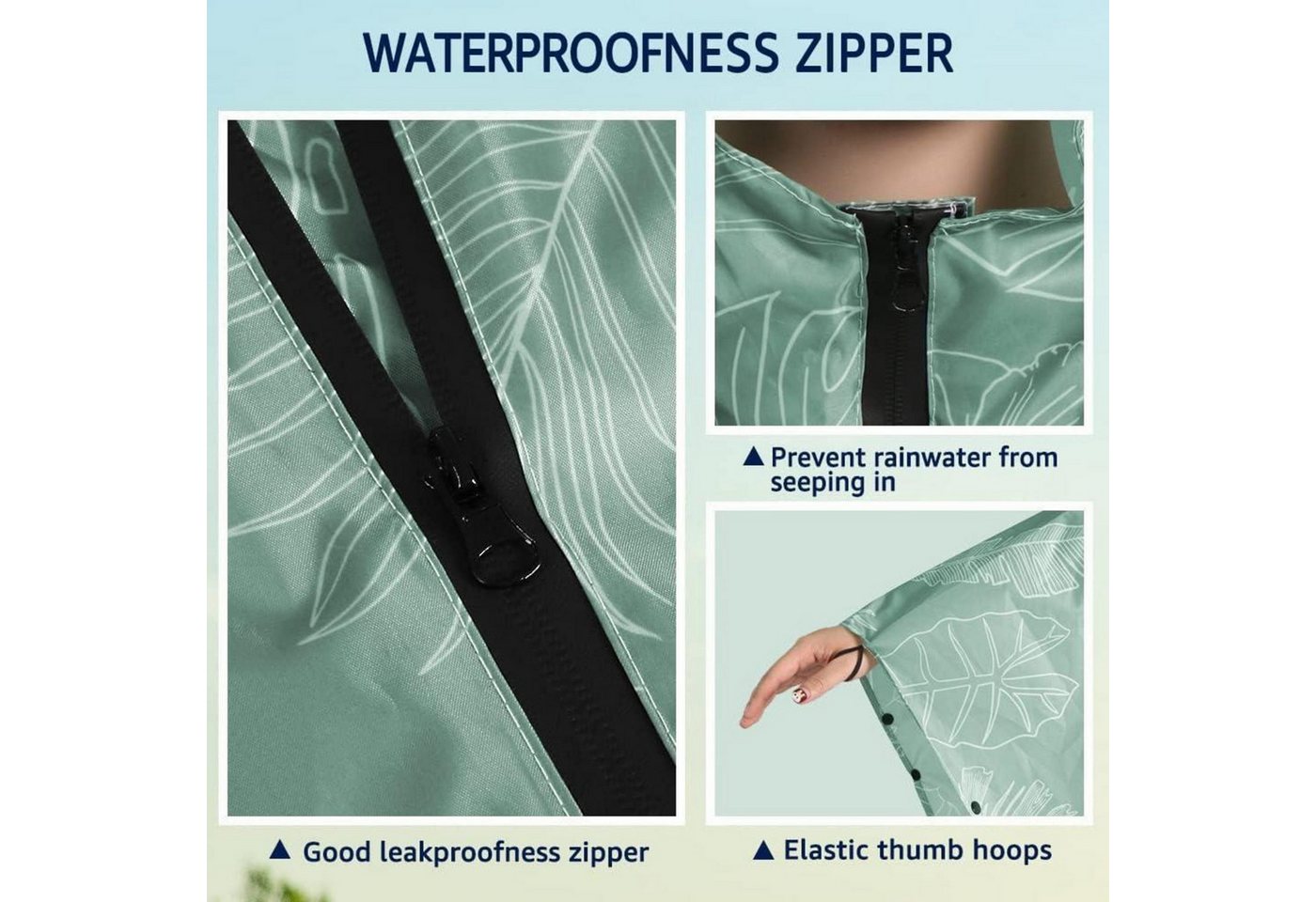 LuxusKollektion Campingstuhl Regenponcho Wasserdicht Fahrrad Kapuze Leicht Unisex Blatt Bild 2