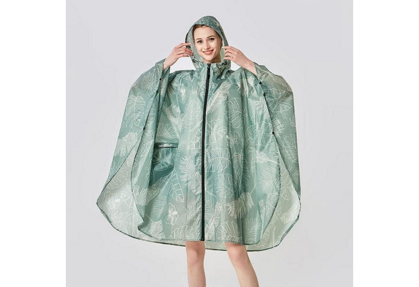 LuxusKollektion Campingstuhl Regenponcho Wasserdicht Fahrrad Kapuze Leicht Unisex Blatt Bild 3