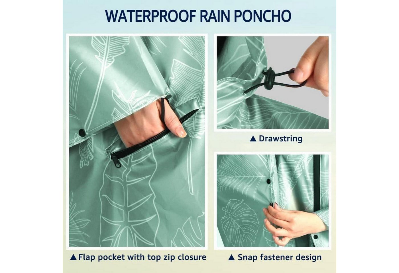 LuxusKollektion Campingstuhl Regenponcho Wasserdicht Fahrrad Kapuze Leicht Unisex Blatt Bild 5