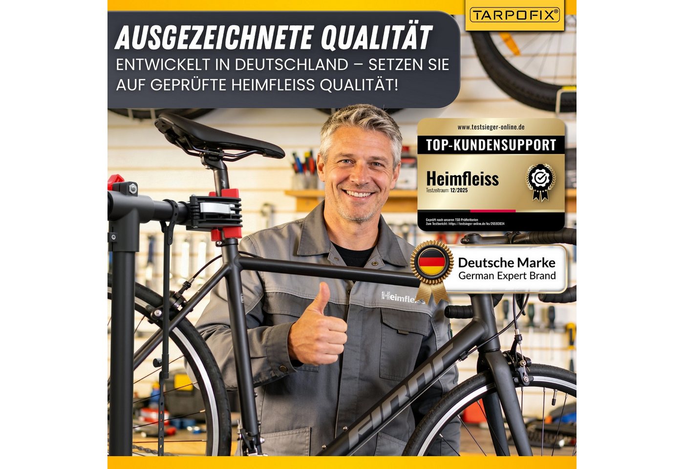 Tarpofix® Fahrrad-Montageständer Fahrrad Montageständer 30 kg klappbar Reparaturständer, Rot: Fahrrad Reparaturständer rot mit 360° Klemmkopf Bild 4