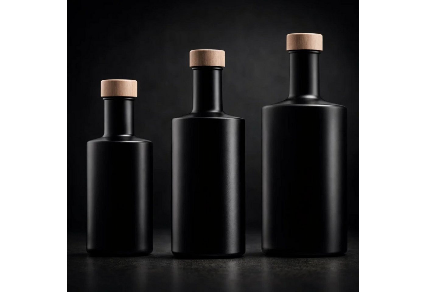 mikken Trinkflasche Schwarze Glasflasche mit Holzschraubverschluss Spirituosenflasche, Premiumglasflasche für Cognac, Whiskey, Gin uvm. Bild 2