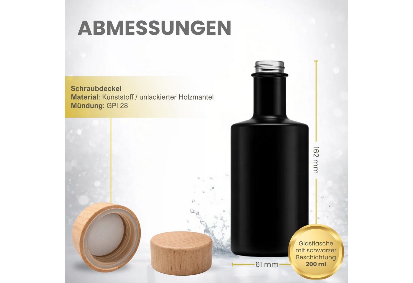 mikken Trinkflasche Schwarze Glasflasche mit Holzschraubverschluss Spirituosenflasche, Premiumglasflasche für Cognac, Whiskey, Gin uvm. Bild 3