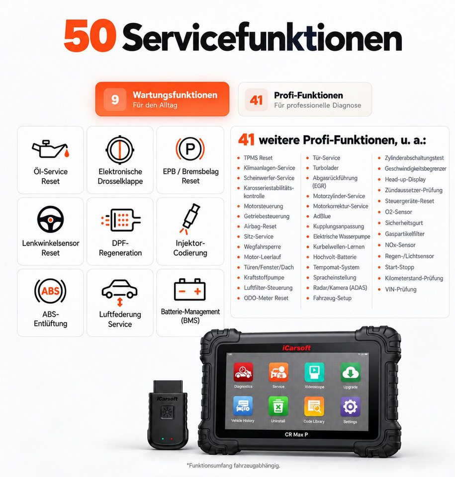 iCarsoft OBD2-Diagnosegerät CR Max P OBD Diagnose 10" Touchscreen 58+ Marken CAN-FD DoIP, Android Bild 2