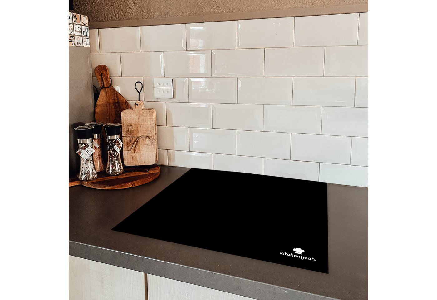 MuchoWow Herd-Abdeckplatte Schwarz - Solide - Marke, Vinyl, (1 tlg), Abdeckplatte für Ceranfeld, Herd Inductionsmatte, 57.6x51.6 cm Bild 2