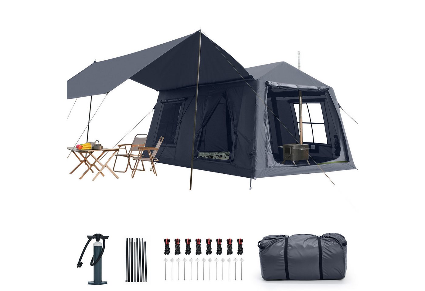 Meulbaty aufblasbares Zelt Air Glamping Zelte, Gampingzelt aus Oxford-Stoff, Personen: 8 (1 tlg), mit aufrollbarem Trennvorhang & 4 großzügigen Belüftungsfenstern Bild 2