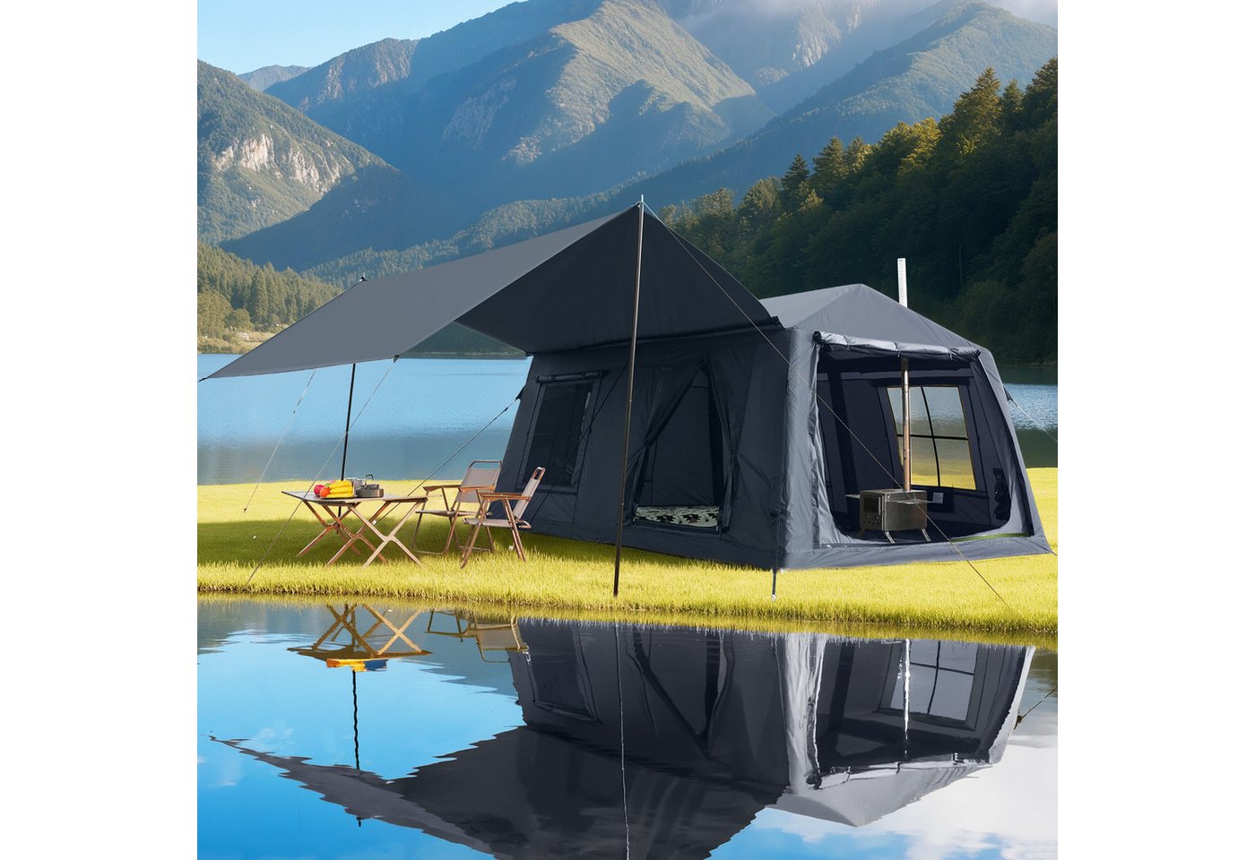 Meulbaty aufblasbares Zelt Air Glamping Zelte, Gampingzelt aus Oxford-Stoff, Personen: 8 (1 tlg), mit aufrollbarem Trennvorhang & 4 großzügigen Belüftungsfenstern Bild 3