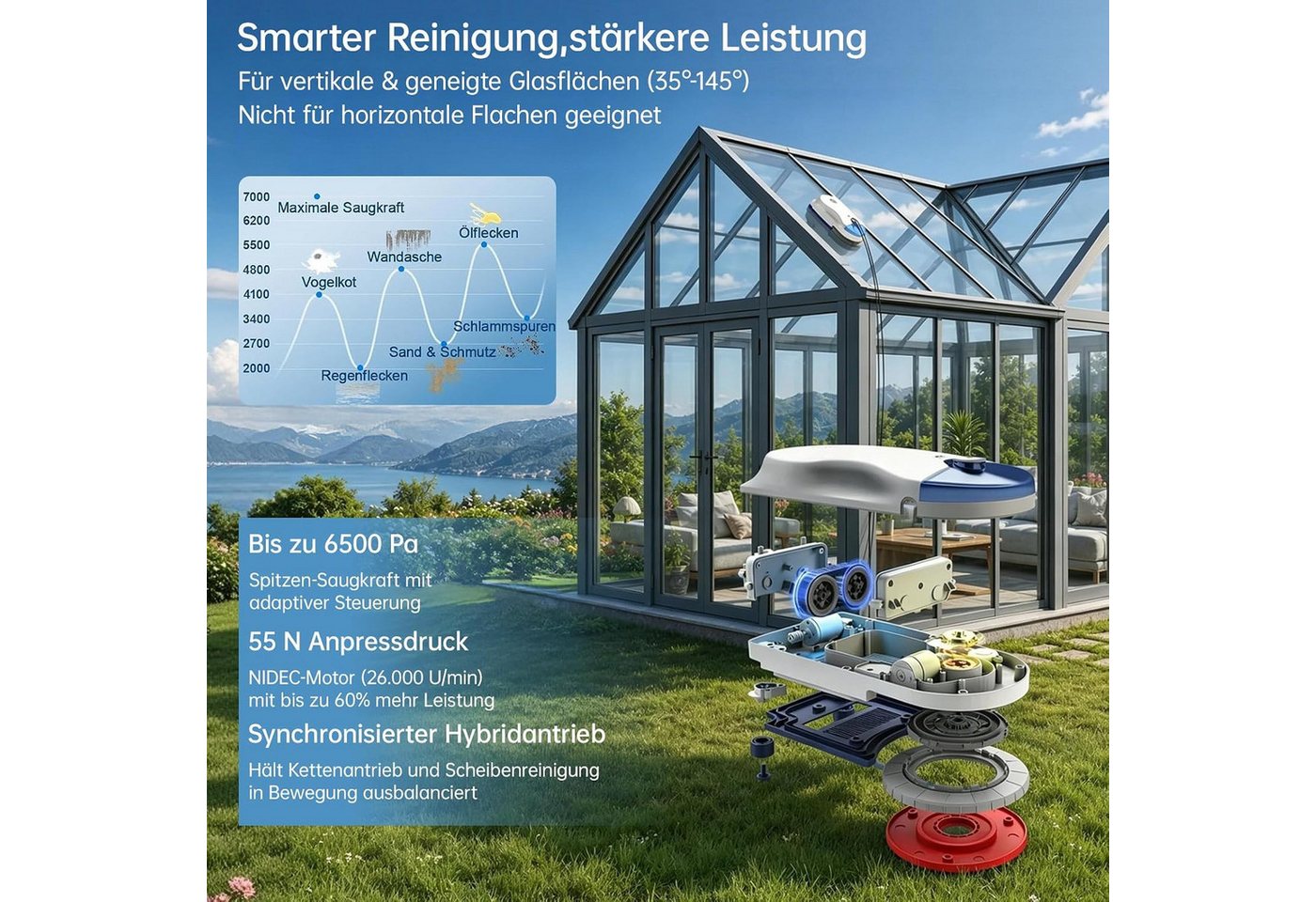 HUTT Fensterputzroboter Fenstersauger Doppelspray, 7000PA,Hybrid Nass-Trocken Reinigungssystem, (1-St) Anti-Drop-System,Automatische Fensterreinigung,Intelligente Navigation Bild 3