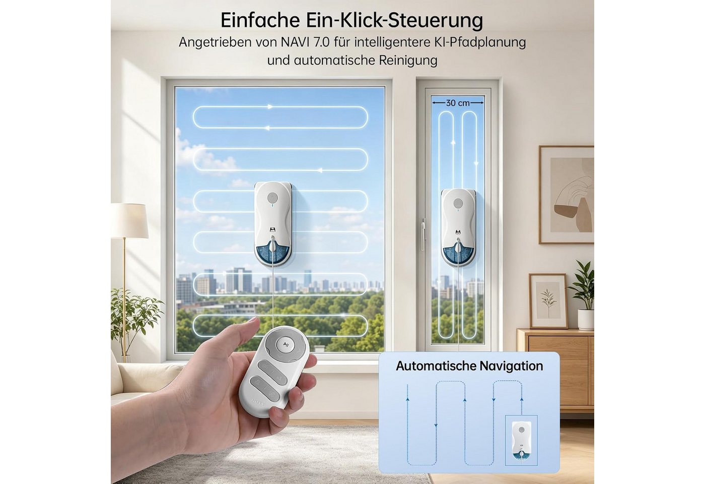 HUTT Fensterputzroboter Fenstersauger Doppelspray, 7000PA,Hybrid Nass-Trocken Reinigungssystem, (1-St) Anti-Drop-System,Automatische Fensterreinigung,Intelligente Navigation Bild 4