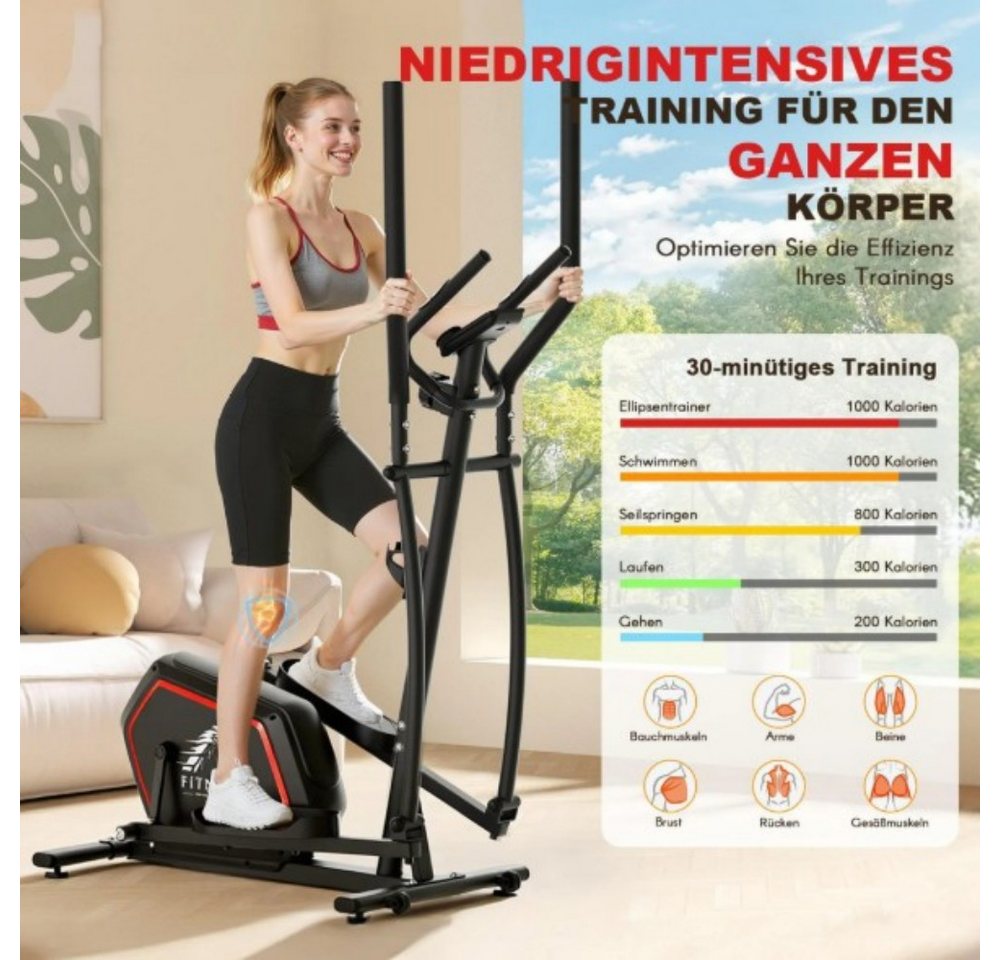 Hamlody Crosstrainer Magnetisches Ellipsentrainer für Ganzkörpertraining, 10kg Widerstand (90 x 51 x 162 cm (L/B/H), Ausgestattet mit Transportrollen, Betriebsgeräusch < 30 dB), Magnetisches Bremssystem